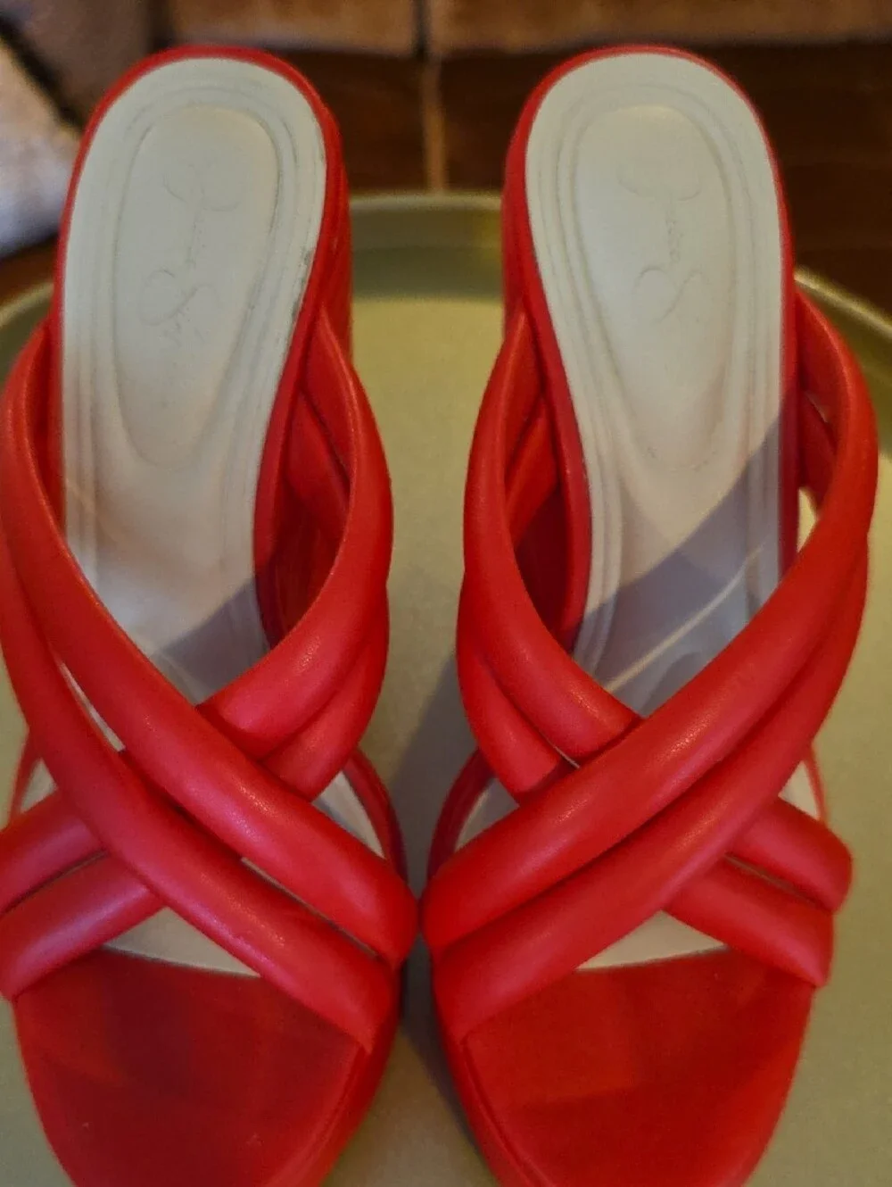 Jessica Simpson Red Platform Slide Sandals - Women's Chunky Heel